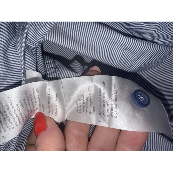 COS Women’s Voluminous 100% Cotton Blouse Blue White Striped Size 12 Puff Sleeve - Picture 7 of 8